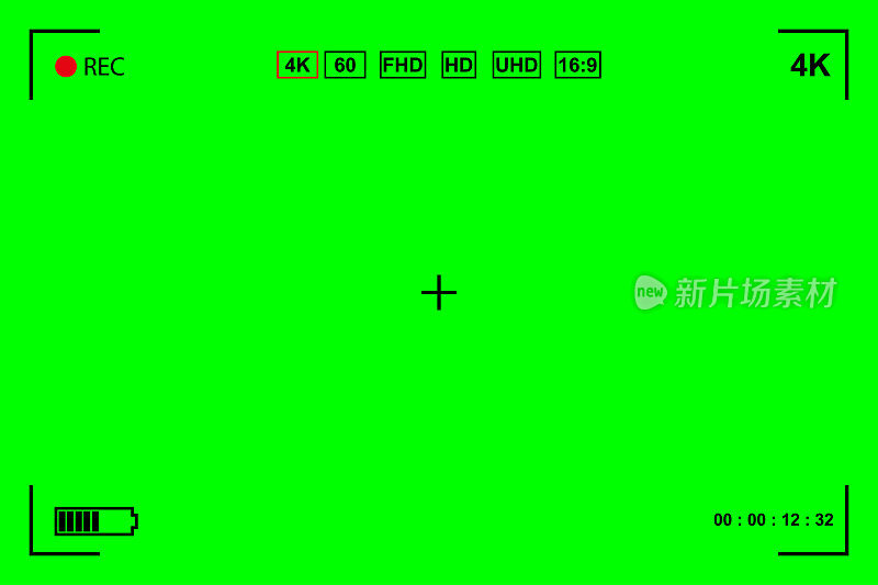 Green screen, chromakey background. Blank green background with VFX motion tracking markers. Screen of modern digital camcorders. Chroma Keyboard for keyboards, graphics and video effects